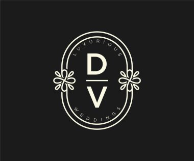 DV Initials letter Wedding monogram logos template, hand drawn modern minimalistic and floral templates for Invitation cards, Save the Date, elegant