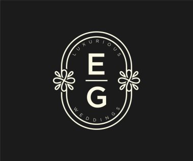 EG Baş harfleri Düğün monogram logoları, el çizimi modern minimalist ve çiçekli şablonlar Davetiye kartları için, Tarihi Kaydet,