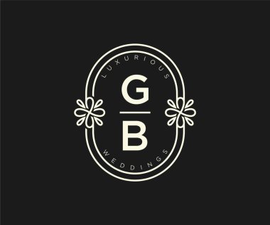 GB Baş harfleri Düğün logoları şablonu, el çizimi modern minimalist ve çiçek şablonları Davet kartları için, Tarihi Kaydet, zarif