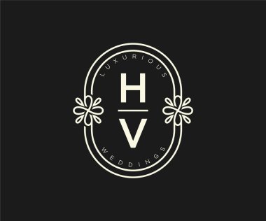 HV Initials letter Wedding monogram logos template, hand drawn modern minimalistic and floral templates for Invitation cards, Save the Date, elegant