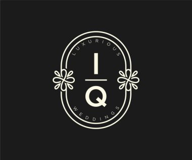 IQ Baş harfleri Düğün logoları şablonu, el çizimi modern minimalist ve çiçek şablonları Davetiye kartları için, Tarihi Kaydet,