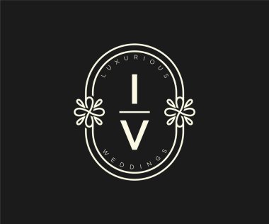 IV Initials letter Wedding monogram logos template, hand drawn modern minimalistic and floral templates for Invitation cards, Save the Date, elegant