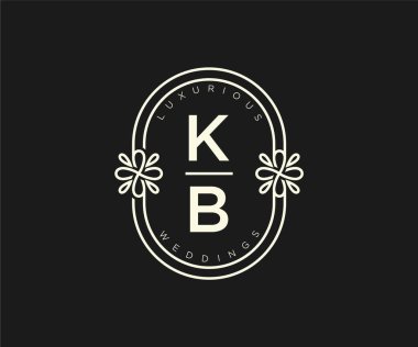 KB Baş harfleri Düğün monogram logoları, el çizimi modern minimalist ve çiçekli şablonlar Davet kartları için, Tarihi Kaydet,