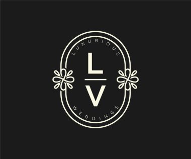 LV Initials letter Wedding monogram logos template, hand drawn modern minimalistic and floral templates for Invitation cards, Save the Date, elegant