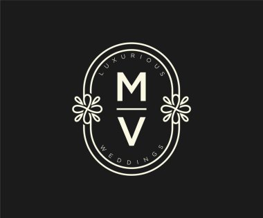MV Initials letter Wedding monogram logos template, hand drawn modern minimalistic and floral templates for Invitation cards, Save the Date, elegant