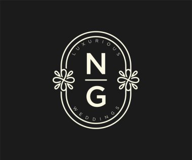 NG Baş harfleri Düğün logoları şablonu, el çizimi modern minimalist ve çiçek şablonları Davet kartları için, Tarihi Kaydet,