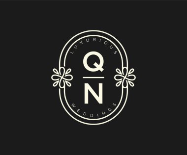 QN Baş harfleri Düğün logoları şablonu, el çizimi modern minimalist ve çiçek şablonları Davet kartları için, Tarihi Kaydet,