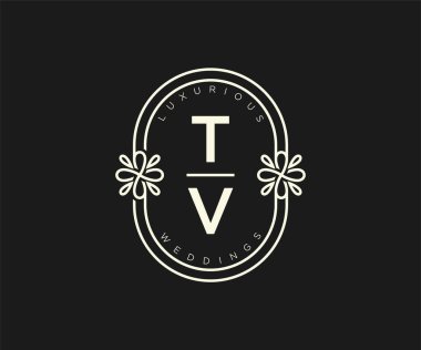 TV Initials letter Wedding monogram logos template, hand drawn modern minimalistic and floral templates for Invitation cards, Save the Date, elegant