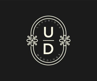 UD Baş harfleri Düğün logoları şablonu, el çizimi modern minimalist ve çiçek şablonları Davet kartları için, Tarihi Kaydet,