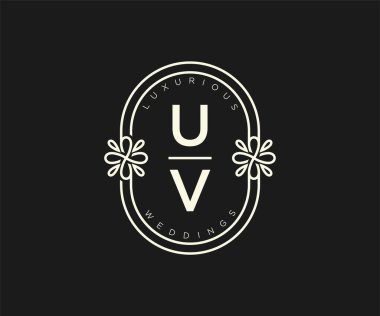 UV Baş harfleri Düğün monogram logoları, el çizimi modern minimalist ve çiçek şablonları Davetiye kartları için, Tarihi Kaydet,
