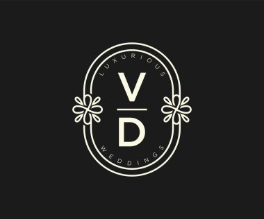 VD letter Wedding monogram logos template, hand drawn modern minimalistic and floral templates for Invitation cards, Save the Date, elegant