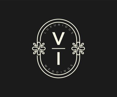 VI Initials letter Wedding monogram logos template, hand drawn modern minimalistic and floral templates for Invitation cards, Save the Date, elegant
