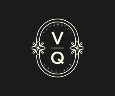 VQ Initials letter Wedding monogram logos template, hand drawn modern minimalistic and floral templates for Invitation cards, Save the Date, elegant