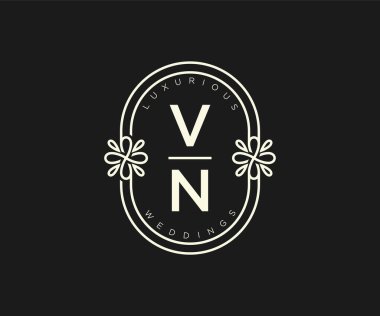 VN Initials letter Wedding monogram logos template, hand drawn modern minimalistic and floral templates for Invitation cards, Save the Date, elegant