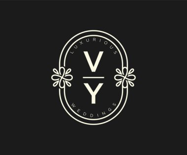 VY Initials letter Wedding monogram logos template, hand drawn modern minimalistic and floral templates for Invitation cards, Save the Date, elegant