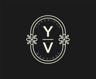 YV Initials letter Wedding monogram logos template, hand drawn modern minimalistic and floral templates for Invitation cards, Save the Date, elegant