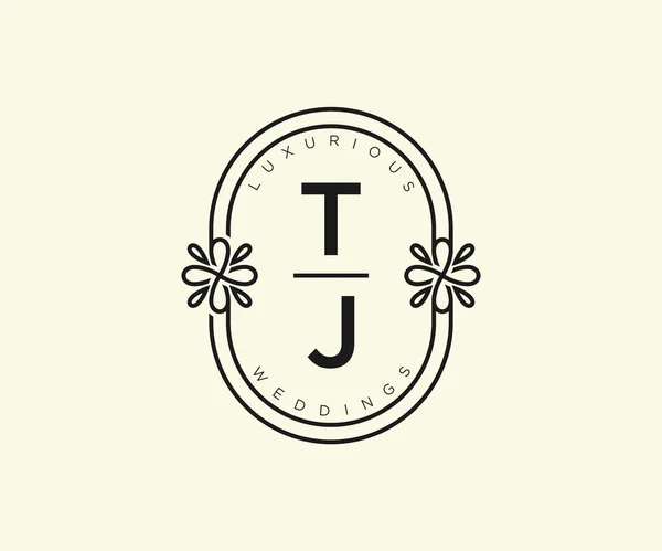 Tjnitials Letter Wedding Monogram Logos Template Hand Drawn Modern Minimalistic — ストックベクタ
