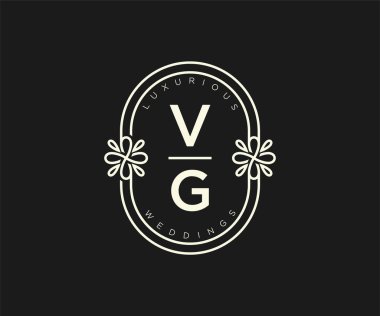 VG Initials letter Wedding monogram logos template, hand drawn modern minimalistic and floral templates for Invitation cards, Save the Date, elegant