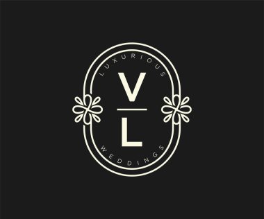 VL Initials letter Wedding monogram logos template, hand drawn modern minimalistic and floral templates for Invitation cards, Save the Date, elegant