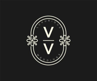VV Initials letter Wedding monogram logos template, hand drawn modern minimalistic and floral templates for Invitation cards, Save the Date, elegant