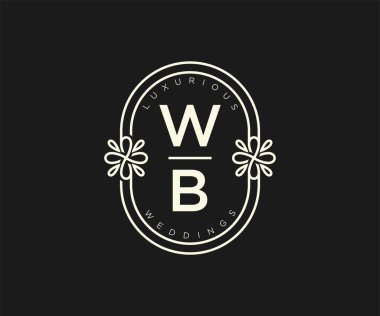 WB Baş harfleri Düğün logoları şablonu, el çizimi modern minimalist ve çiçek şablonları Davetiye kartları için, Tarihi Kaydet,