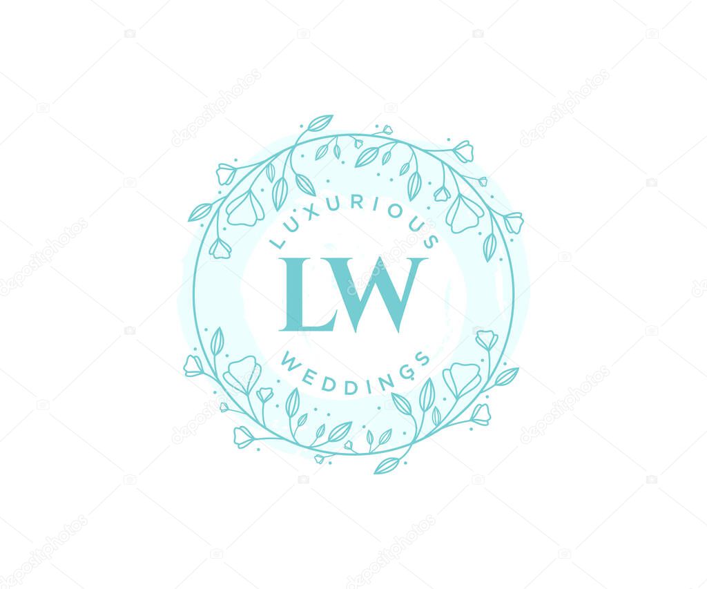 LW Initials letter Wedding monogram logos template, hand drawn modern minimalistic and floral templates for Invitation cards, Save the Date, elegant