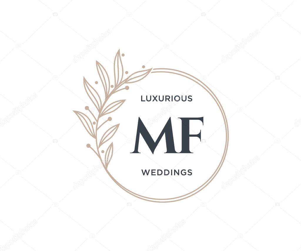 MF Initials letter Wedding monogram logos template, hand drawn modern minimalistic and floral templates for Invitation cards, Save the Date, elegant