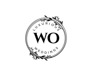 WO Initials letter Wedding monogram logos template, hand drawn modern minimalistic and floral templates for Invitation cards, Save the Date, elegant