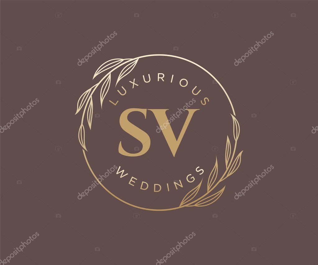 SV Initials letter Wedding monogram logos template, hand drawn modern minimalistic and floral templates for Invitation cards, Save the Date, elegant