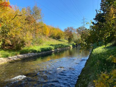 Glatt Nehri boyunca sonbaharın başlarında Zürih (Zuerich), Wallisellen - İsviçre (Schweiz)