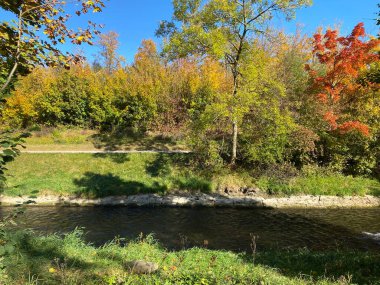 Glatt Nehri boyunca sonbaharın başlarında Zürih (Zuerich), Wallisellen - İsviçre (Schweiz)
