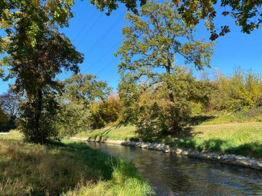 Glatt Nehri boyunca sonbaharın başlarında Zürih (Zuerich), Wallisellen - İsviçre (Schweiz)
