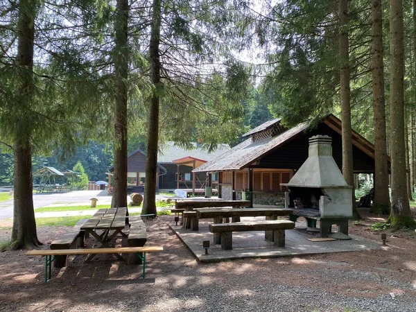 Traditional mountain wooden houses and ethno excursion facilities in Golubinjak forest park - Croatia (Tradicijske goranske drvene kucice i etno izletnicki objekti u park sumi Golubinjak - Gorski kotar, Hrvatska)