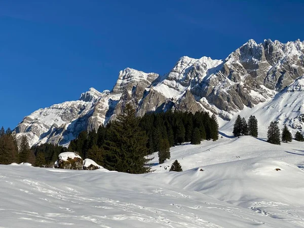 Ambiance Hivernale Belle Atmosphère Idyllique Sur Montagne Alpine Enneigée Alpstein — Photo