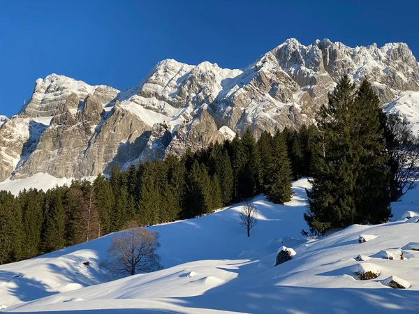 Ambiente Inverno Bela Atmosfera Idílica Montanha Alpina Com Cobertura Neve — Fotografia de Stock