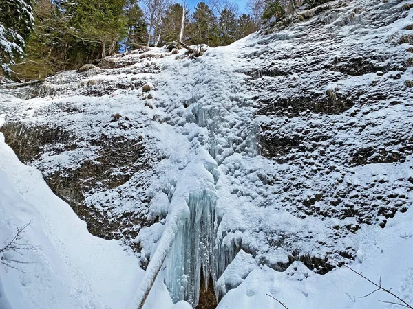 Wintergletscher Und Gefrorene Wasserformationen Harten Wintern Auf Den Felsen Des — Stockfoto