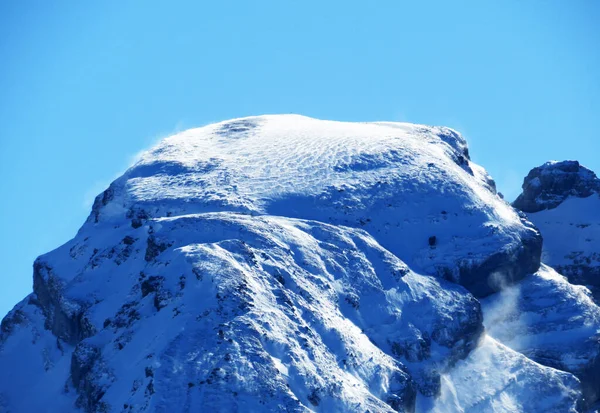 Pico Alpino Coberto Neve Schibenstoll 2235 Cordilheira Churfirsten Entre Região — Fotografia de Stock