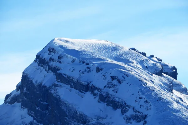 Sněhem Porostlý Alpský Vrchol Schibenstoll 2235 Pohoří Churfirsten Mezi Toggenburgem — Stock fotografie