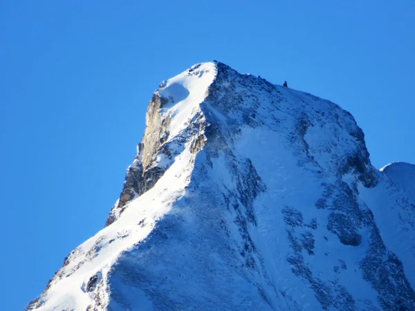 Sněhem Porostlý Alpský Vrchol Fruemsel Nebo Frumsel Pohoří Churfirsten Mezi — Stock fotografie