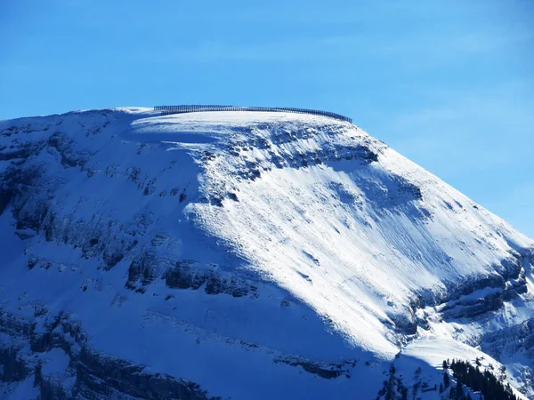 Sněhem Porostlý Alpský Vrchol Hinterrugg Nebo Hinderrugg 2306 Pohoří Churfirsten — Stock fotografie