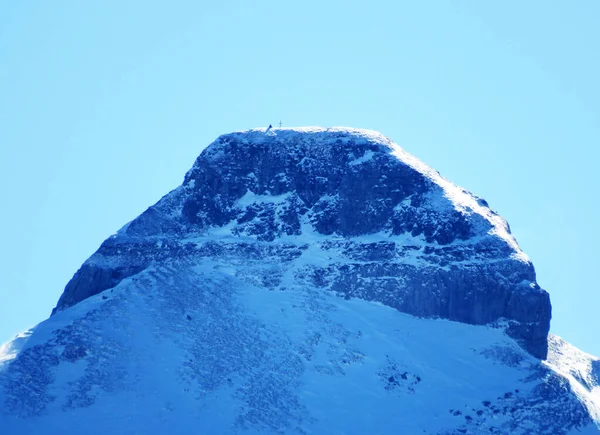Sněhem Porostlý Alpský Vrchol Zuestoll 2234 Pohoří Churfirsten Mezi Toggenburgem — Stock fotografie