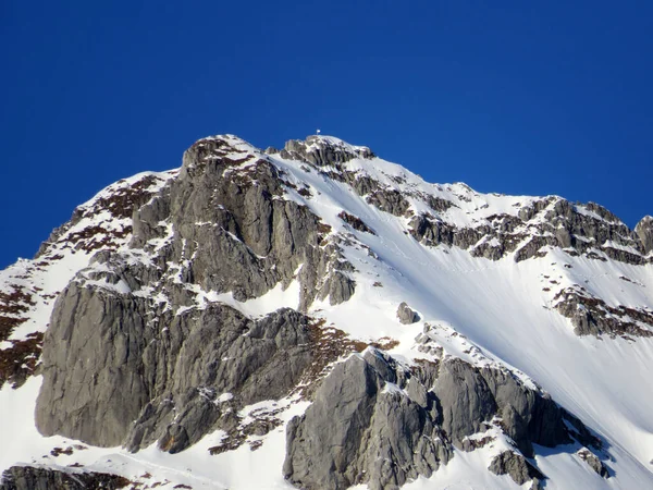 Cima Alpina Innevata Stoss Stooss 2112 Nella Catena Montuosa Alpstein — Foto Stock