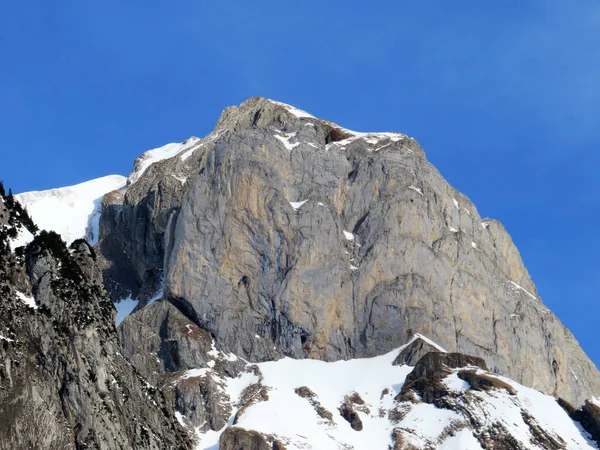 Snow Capped Stone Alpine Peak Moor 2342 Alpstein Mountain Range — Stock Photo, Image