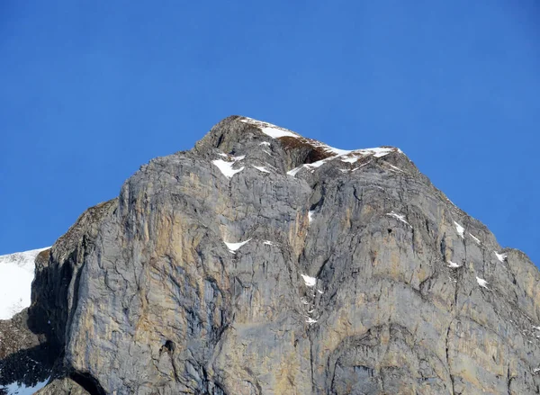 Schneebedeckter Steingipfel Moor 2342 Alpsteinmassiv Und Appenzeller Alpenmassiv Und Über — Stockfoto