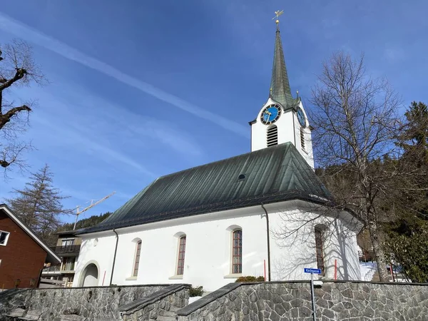 Igreja Reformada Wildhaus Reformierte Kirche Wildhaus Sopé Maciço Montanha Alpstein — Fotografia de Stock