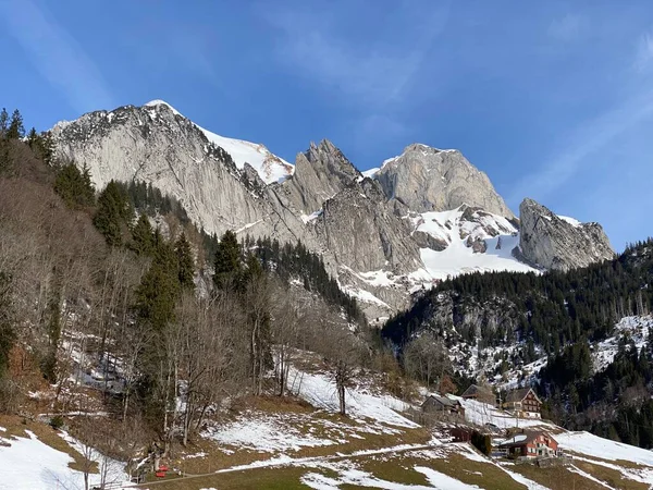 Utsikt Över Alpstein Bergskedjan Appenzell Alperna Massivet Från Thur Floddalen — Stockfoto