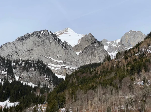 Widok Pasmo Górskie Alpstein Masywie Alp Appenzell Doliny Rzeki Thur — Zdjęcie stockowe