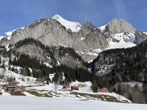 Utsikt Över Alpstein Bergskedjan Appenzell Alperna Massivet Från Thur Floddalen — Stockfoto