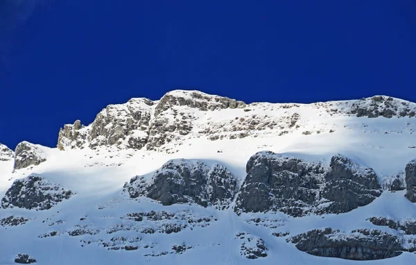 Met Sneeuw Bedekte Bergtop Stoss Stooss 2112 Alpstein Bergketen Appenzell — Stockfoto