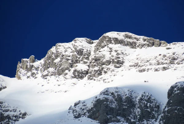 Sněhem Pokrytý Alpský Vrchol Stoss Nebo Stooss 2112 Pohoří Alpstein — Stock fotografie